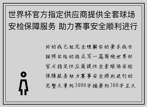 世界杯官方指定供应商提供全套球场安检保障服务 助力赛事安全顺利进行